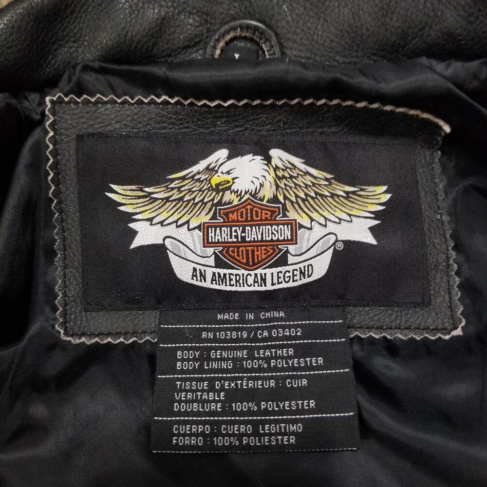 Harley Davidson Eagle Embroidered Distressed Leather Jacket Men's sz Large - Picture 12 of 16